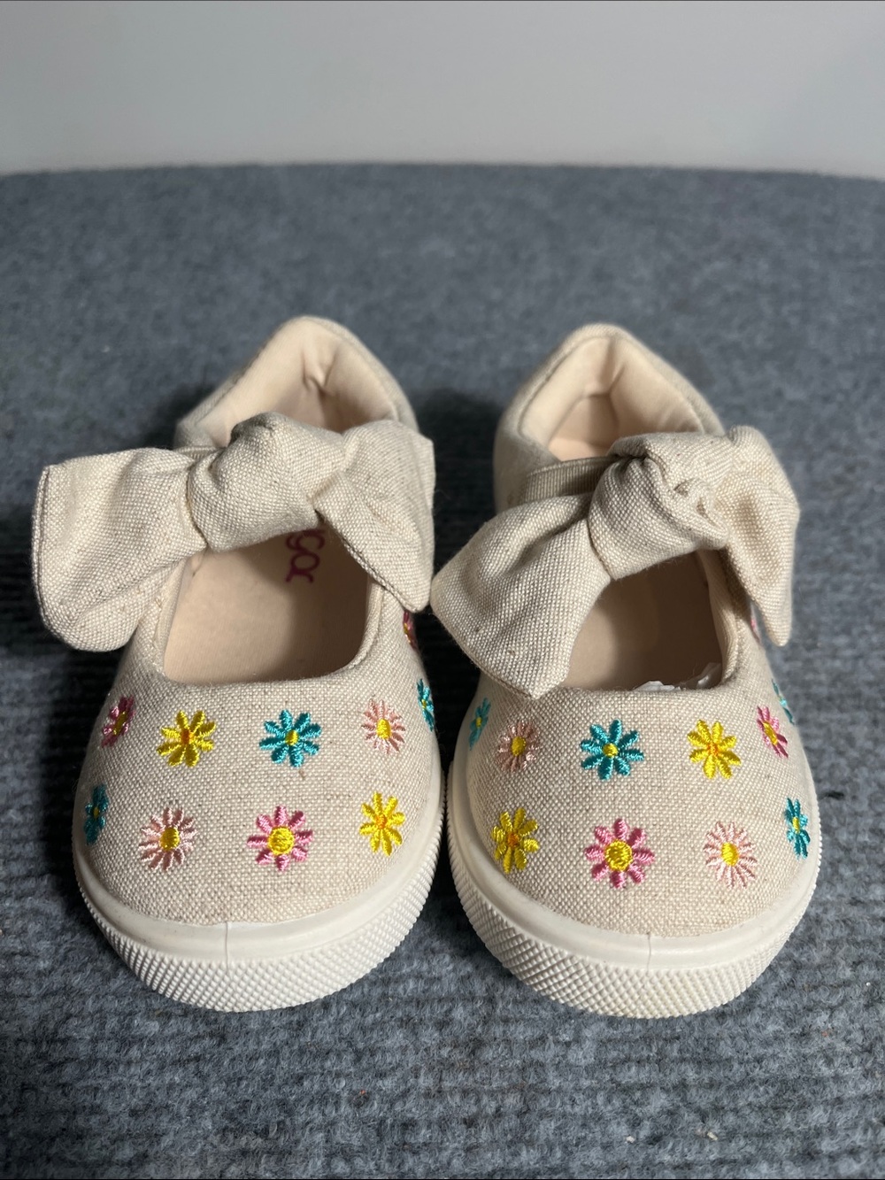 Sugar Cream Canvas Bow Sneakers with Colorful Flower Embroidery